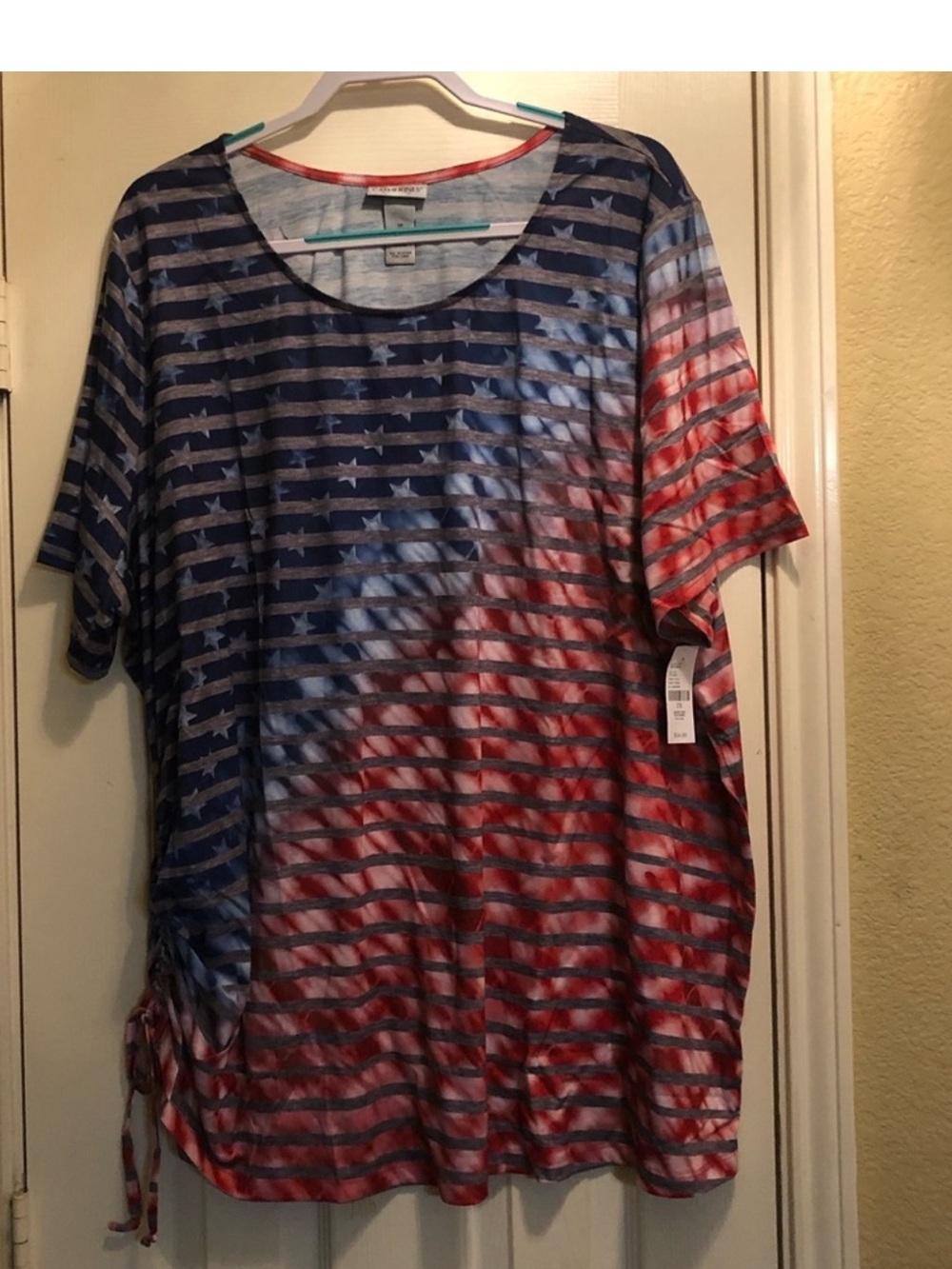 Catherines American Flag Stars StripesTie T-Dye shirt Red White Blue Sz 3X NWT